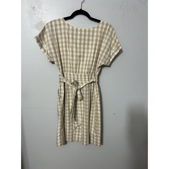 Anthropologie HD in Paris Gingham Print Short Sleeve Belted Dress in Tan Size 4 - Picture 7 of 7